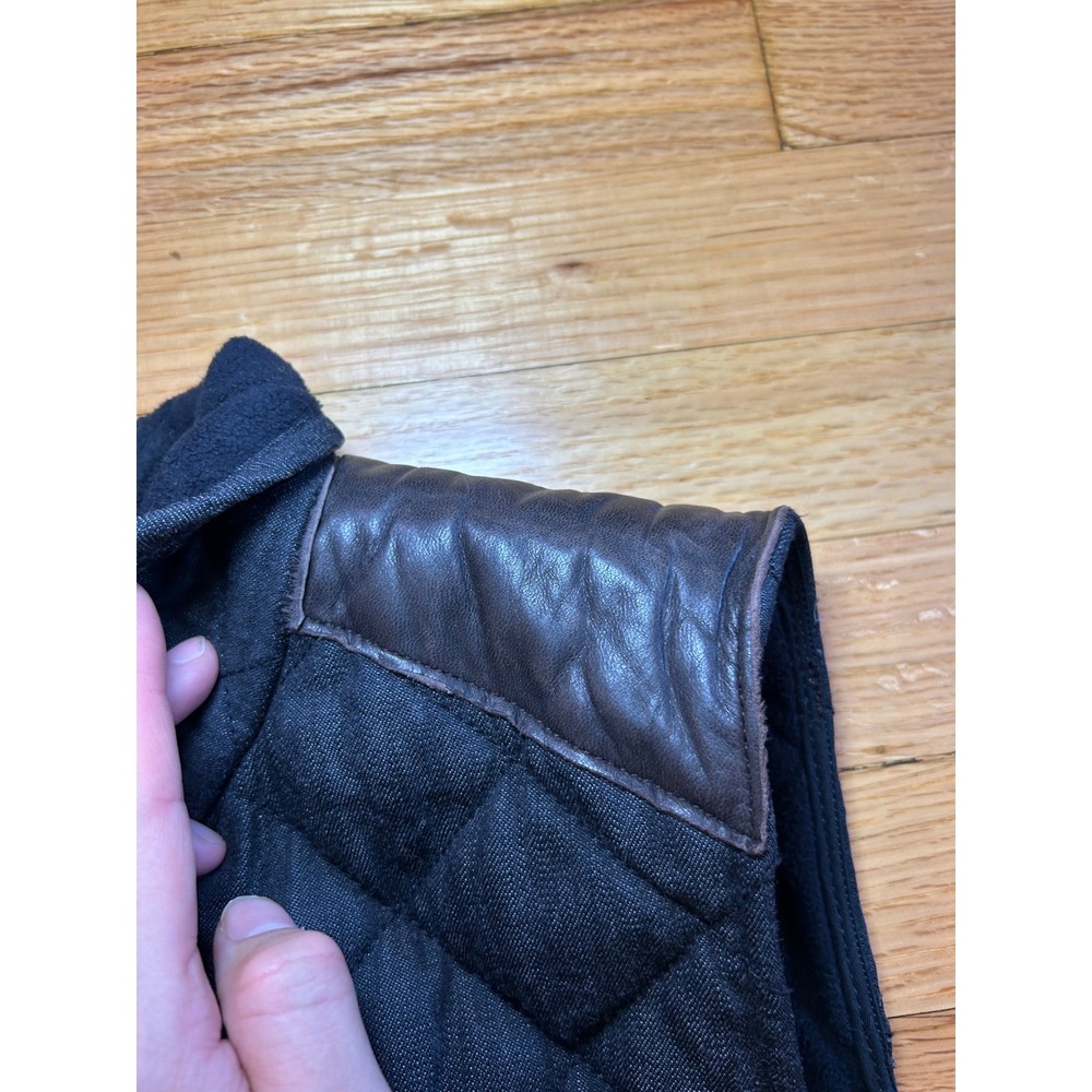 Lauren Ralph Lauren Quilted Denim Vest Leather Trim Fleece Lined Black L - Picture 5 of 8